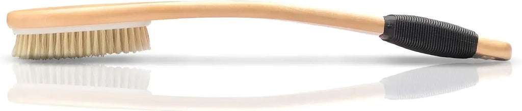Bath Brush Wooden Curved Long Handle Antiskid Shower Brush for Exfoliating, Natural Bristle Scrubber for Back Use Wet or Dry