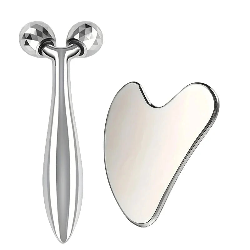 Stainless Steel Gua Sha Facial Tool 3D Roller Massager Eye Massager Facial Beauty Instrument for Dark Circles Eye Bags Muscle